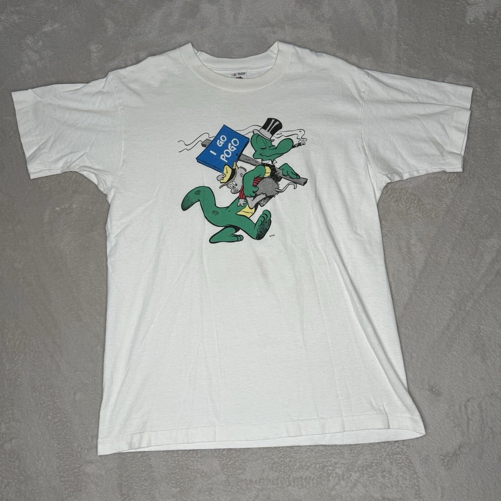 Vintage 90s Mens I‎ Go Pogo Comic Promo Shirt Size Large Preowned White